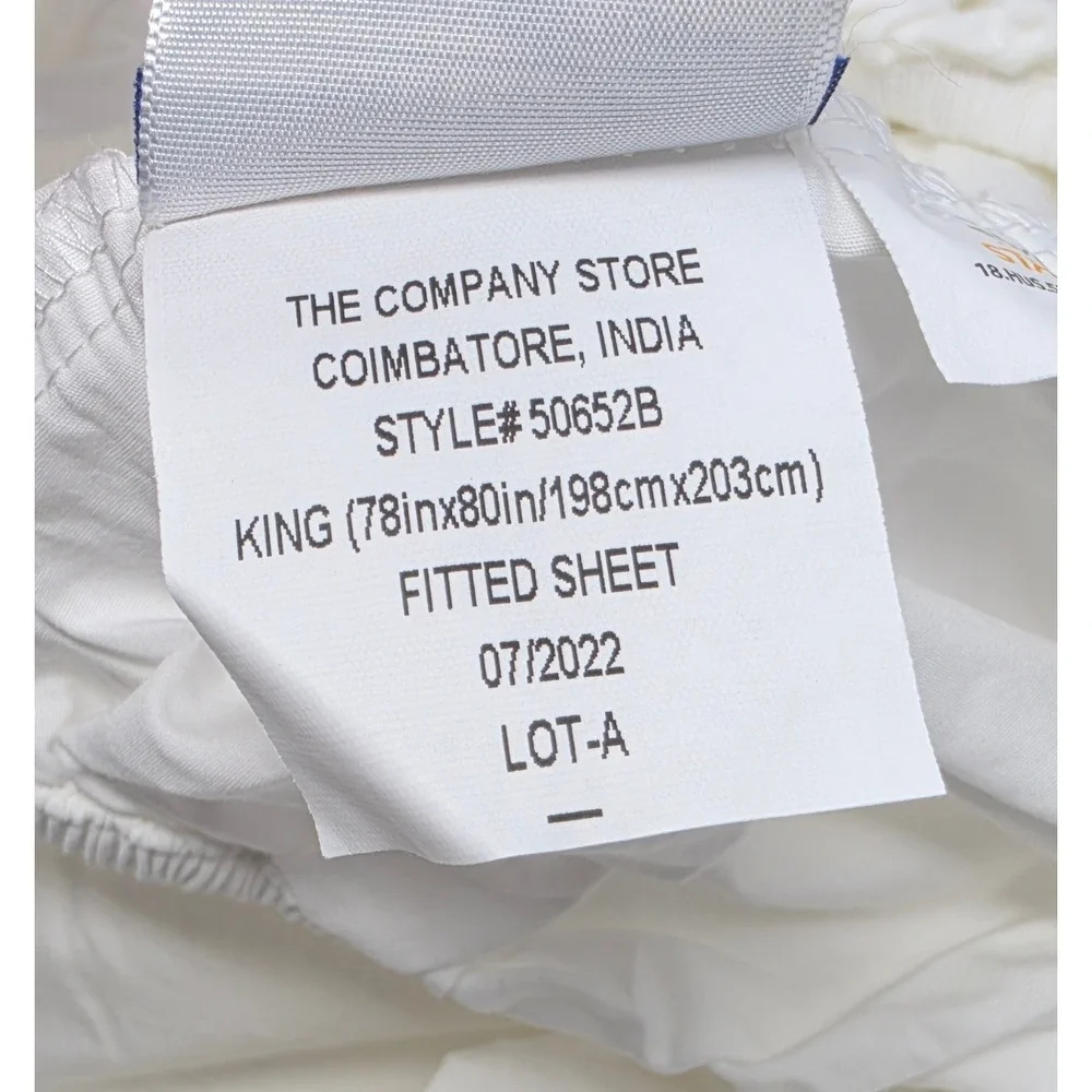 The Company Store King Fitted Sheet White 100% Cotton Percale 50652B OEKO-TEX